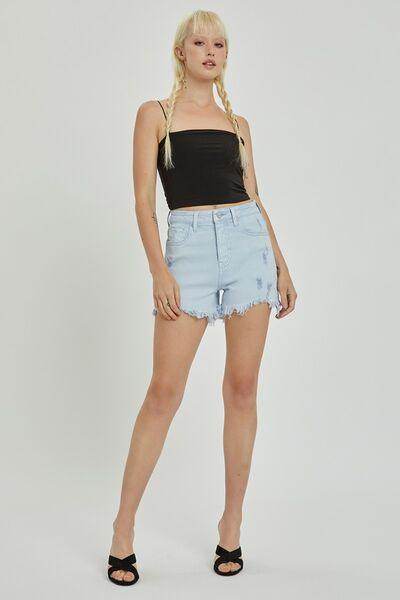RISEN Full Size High Rise Distressed Detail Denim Shorts - Selvanelle