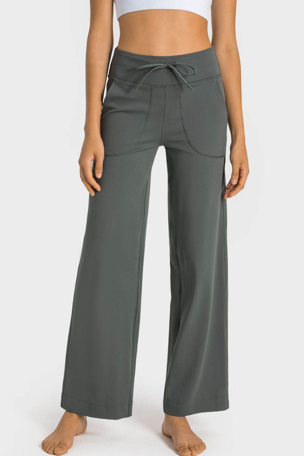 Millennia Drawstring Waist Wide Leg Sports Pants with Pockets - Selvanelle