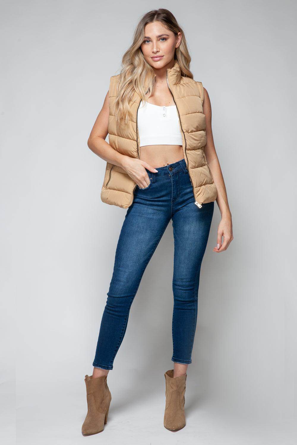 Snobbish Zip Up Turtleneck Vest with Pockets for Women - Selvanelle
