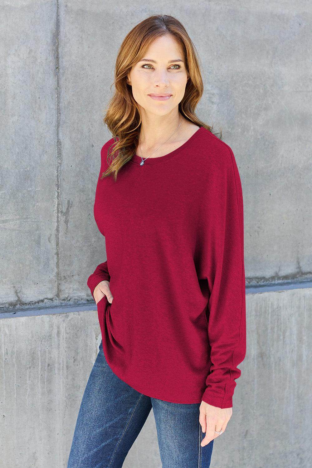 Double Take Full Size Round Neck Long Sleeve T-Shirt for Women - Selvanelle