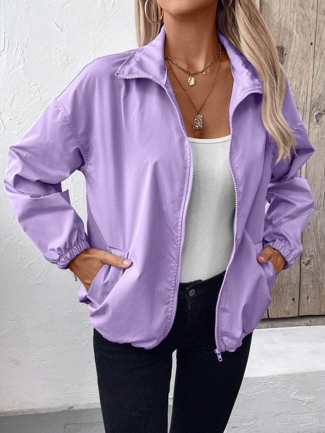 Ivy Lane Pocketed Zip Up Long Sleeve Jacket for Women - Selvanelle
