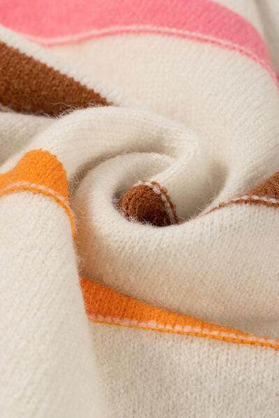 Contrast Striped Round Neck Drop Shoulder Sweater for Women - Selvanelle