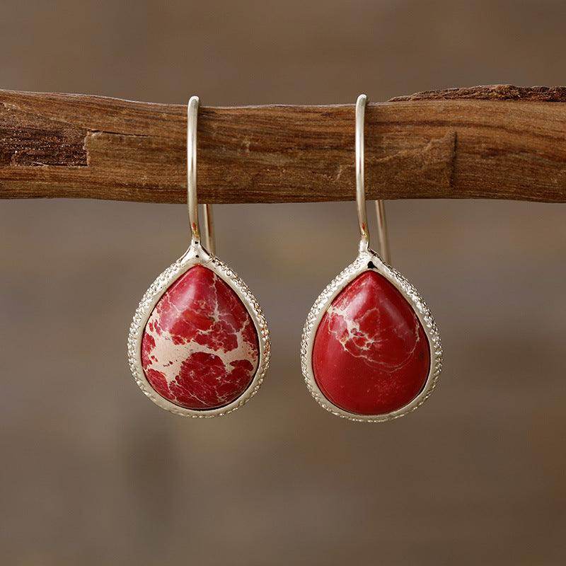 Copper Natural Stone Teardrop Shape Earrings for Women - Selvanelle