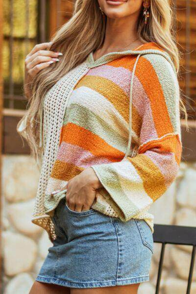 Openwork Color Block Hooded Sweater for Stylish Comfort - Selvanelle