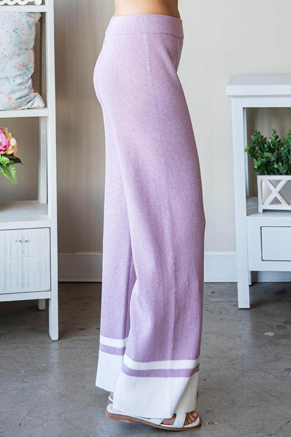 First Love Contrast Ribbed Knit Pants for Casual Style - Selvanelle
