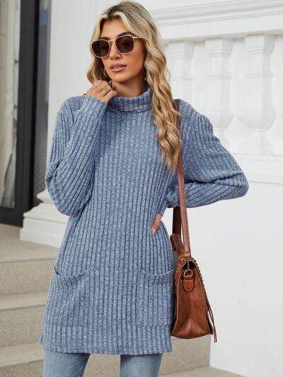 Ribbed Mock Neck Long Sleeve T-Shirt for Women Stylish Wear - Selvanelle