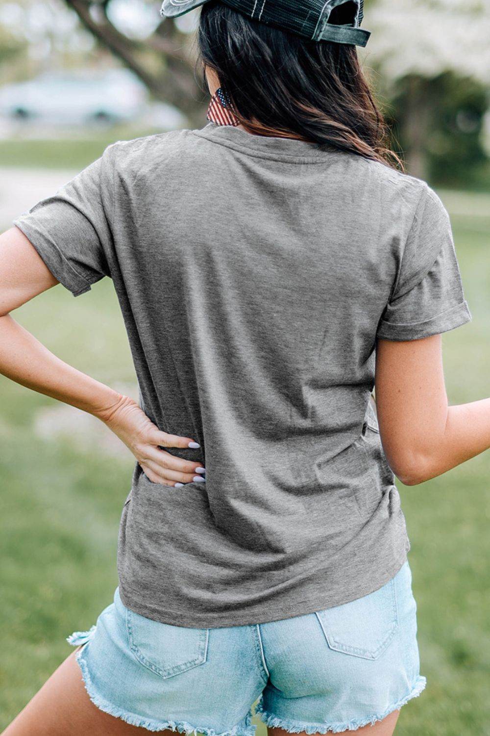 HOPPY Chenille Patch Round Neck Short Sleeve T-Shirt - Selvanelle