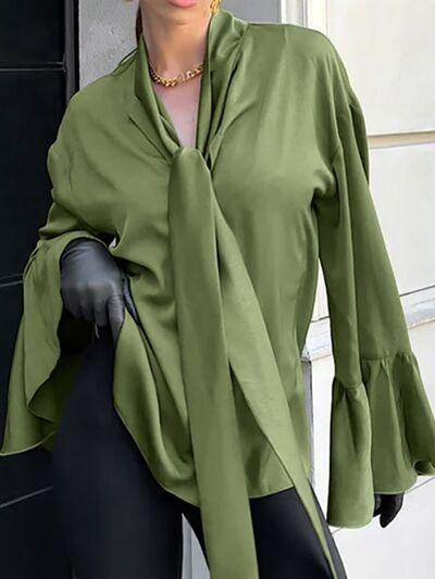 Button Down Flounce Sleeve Shirt for Stylish Women - Selvanelle