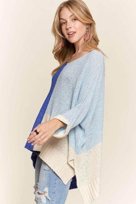 ADORA Side Slit Color Block Long Sleeve Sweater for Women - Selvanelle