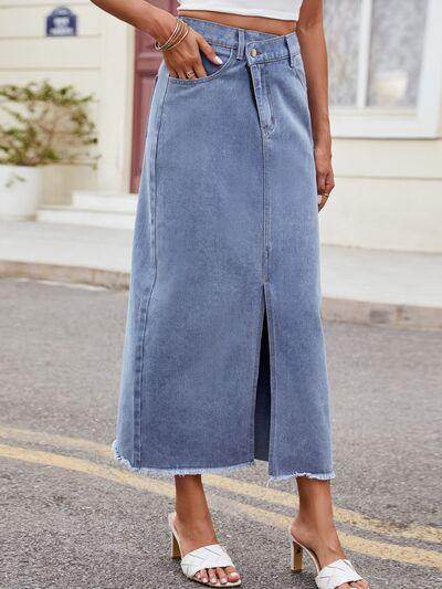 Slit Asymmetrical Waist Denim Skirt for Stylish Women - Selvanelle