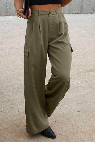 Ruched Wide Leg Pants with Pockets for Casual Style - Selvanelle