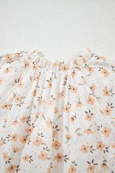 Frill Printed Notched Short Sleeve Blouse for Women - Selvanelle