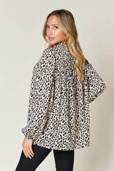 Double Take Full Size Leopard Long Sleeve Blouse for Women - Selvanelle