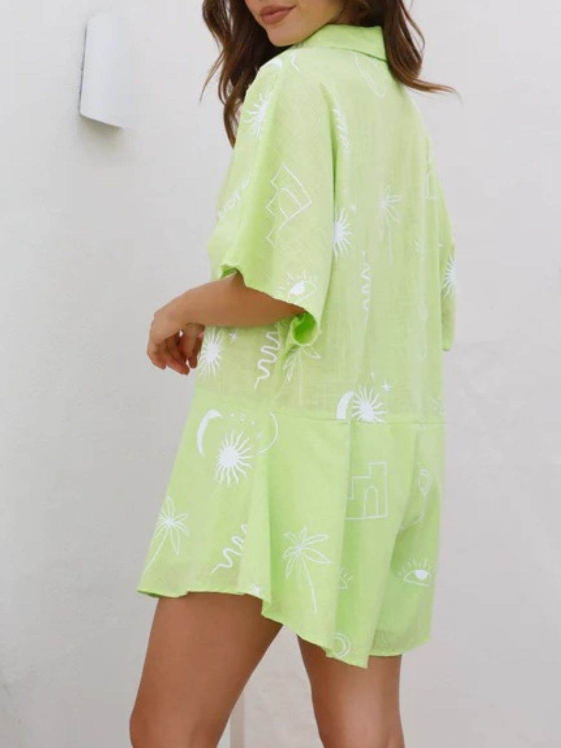 Printed Collared Neck Half Sleeve Romper - Selvanelle