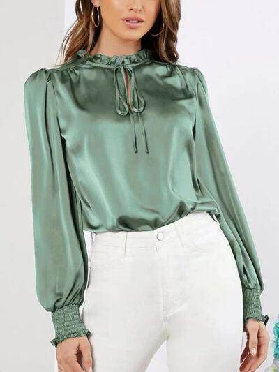 Frill Tied Lantern Sleeve Blouse for Stylish Women - Selvanelle