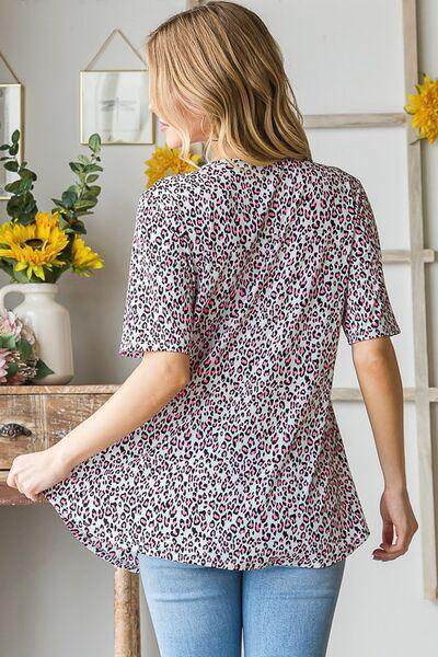 Heimish Full Size Short Sleeve Crisscross Animal Babydoll Top Plus Size - Selvanelle