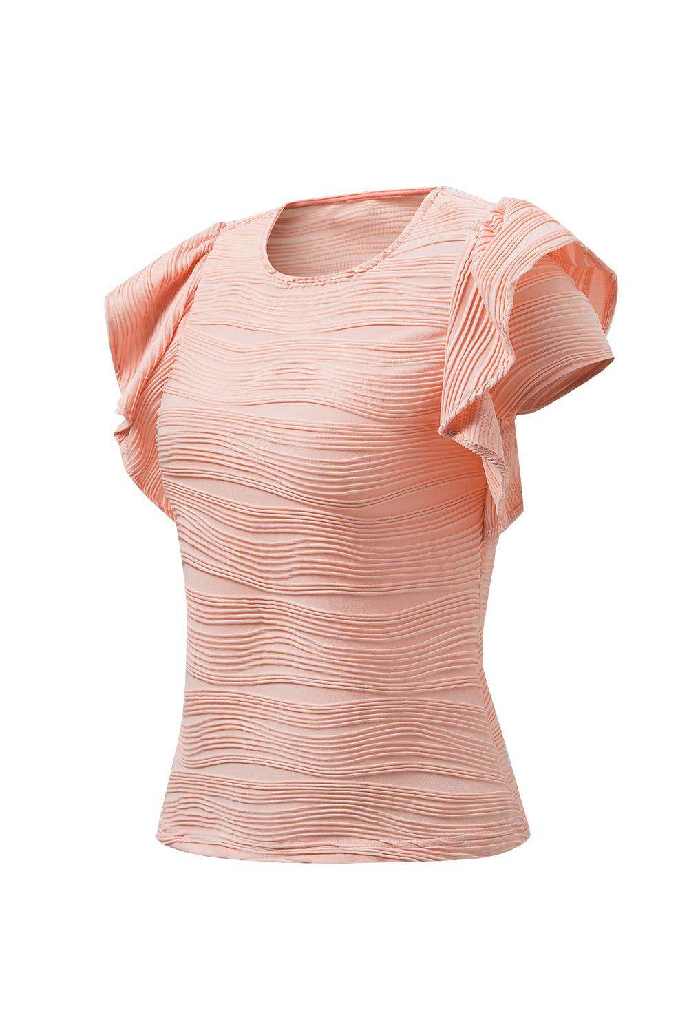Textured Round Neck Cap Sleeve Top for Casual Style - Selvanelle