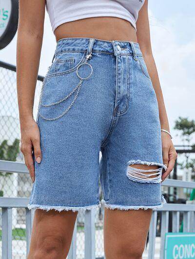Distressed Raw Hem Denim Shorts for Women Casual Style - Selvanelle