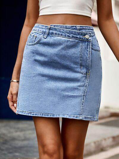 Stylish Pocketed High Waist Denim Skirt for Women - Selvanelle