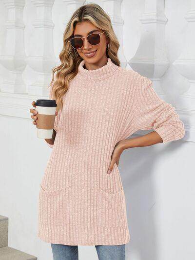 Ribbed Mock Neck Long Sleeve T-Shirt for Women Stylish Wear - Selvanelle