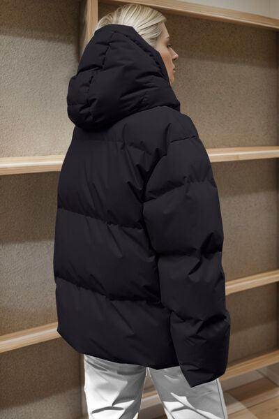 Pocketed Zip Up Hooded Puffer Jacket for Winter Comfort - Selvanelle