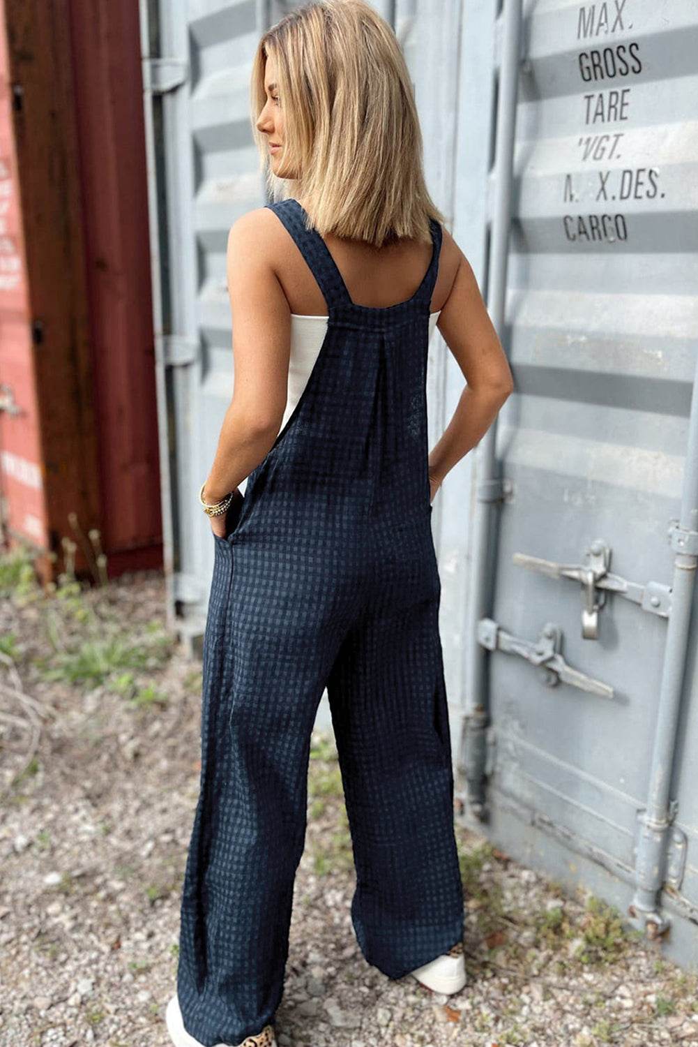 Plaid Wide Strap Wide Leg Overalls - Selvanelle