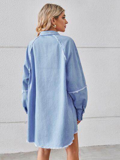 Raw Hem Button Up Denim Dress for Effortless Style - Selvanelle