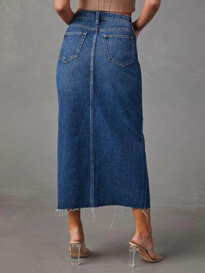 Slit Raw Hem Midi Denim Skirt for Effortless Style - Selvanelle