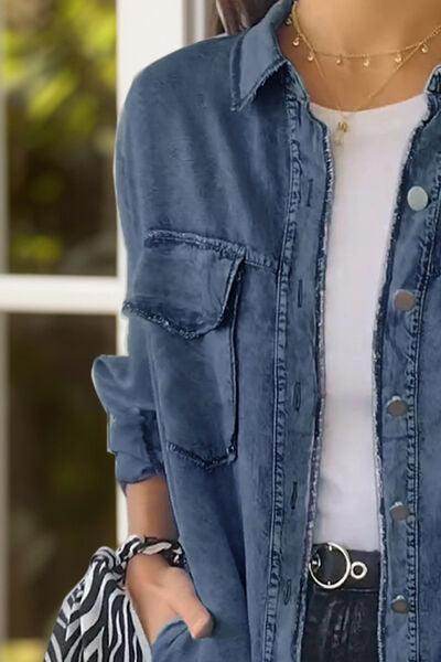 Full Size Pocketed Button Up Long Sleeve Denim Jacket Sale - Selvanelle