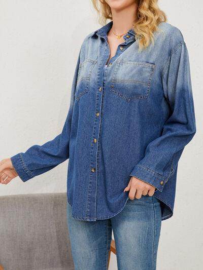 Button Up Long Sleeve Denim Jacket for Stylish Versatility - Selvanelle