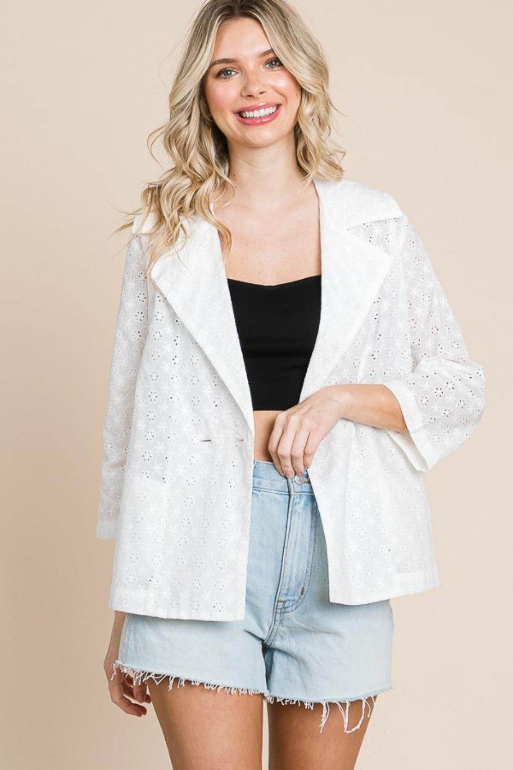 Culture Code Double Breasted Eyelet Jacket with Pockets - Selvanelle