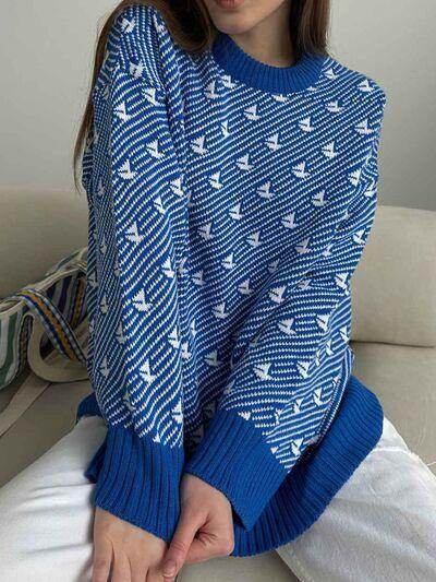 Contrast Round Neck Long Sleeve Sweater for Women Fashion - Selvanelle