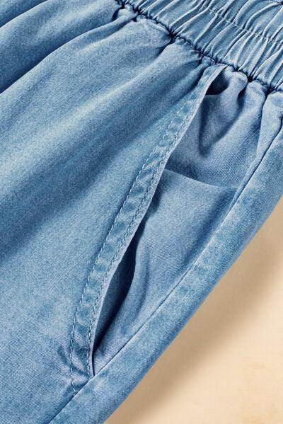 Drawstring Cargo Pocket Wide Leg Jeans for All-Day Comfort - Selvanelle