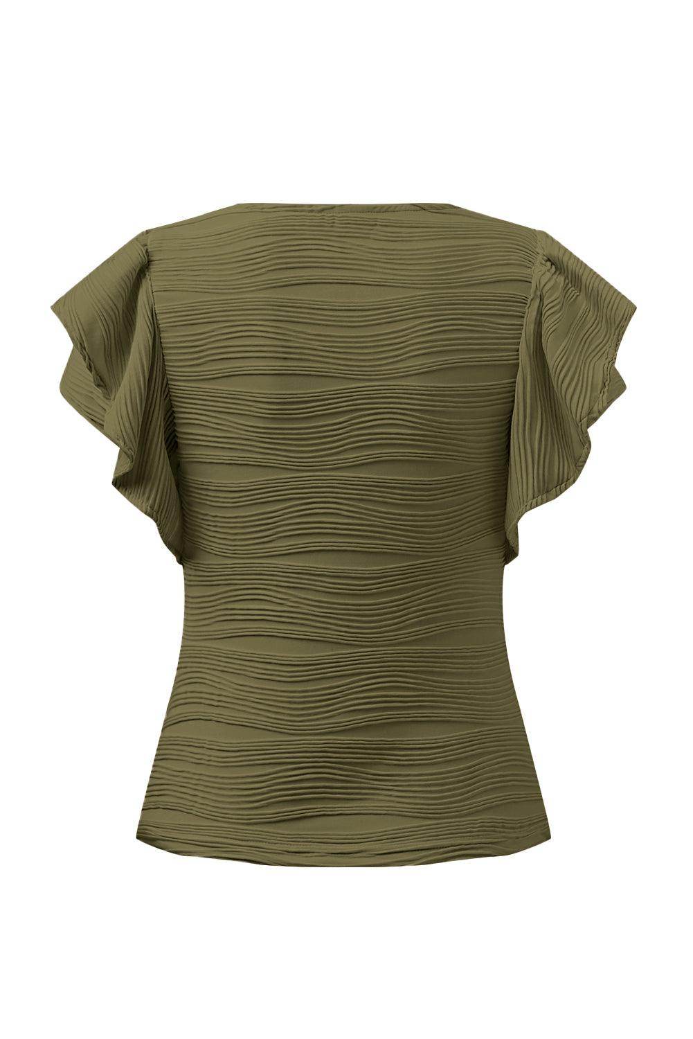 Textured Round Neck Cap Sleeve Top for Casual Style - Selvanelle