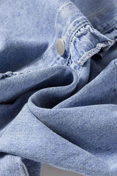 Frill Button Up Long Sleeve Denim Top for Stylish Women - Selvanelle