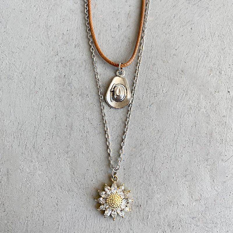 Sunflower Pendant Necklace Set in Alloy and Zircon - Selvanelle