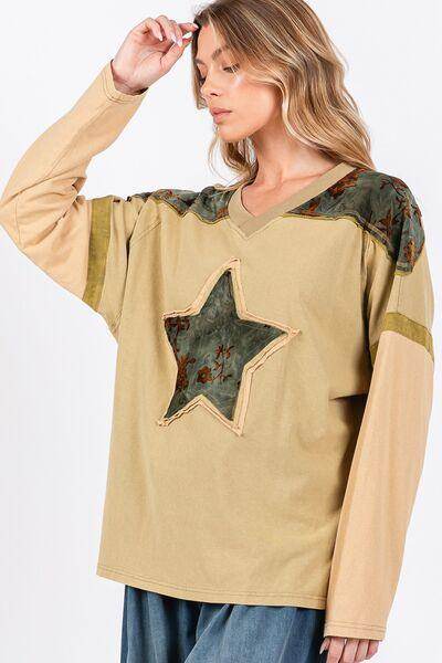 SAGE + FIG Star Patch Long Sleeve Color Block T-Shirt Style - Selvanelle