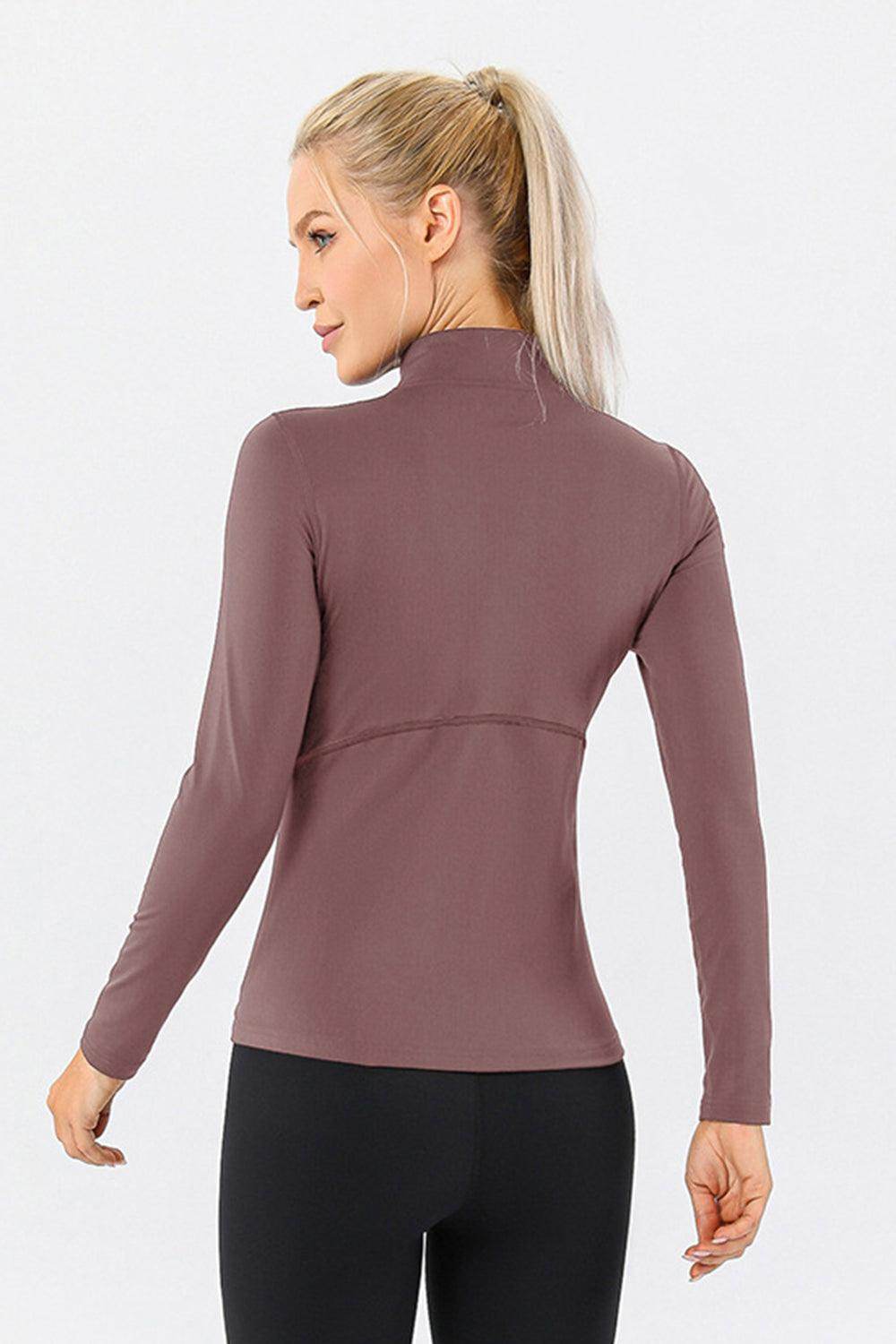 Mock Neck Quarter Zip Active T-Shirt for Women Sports - Selvanelle
