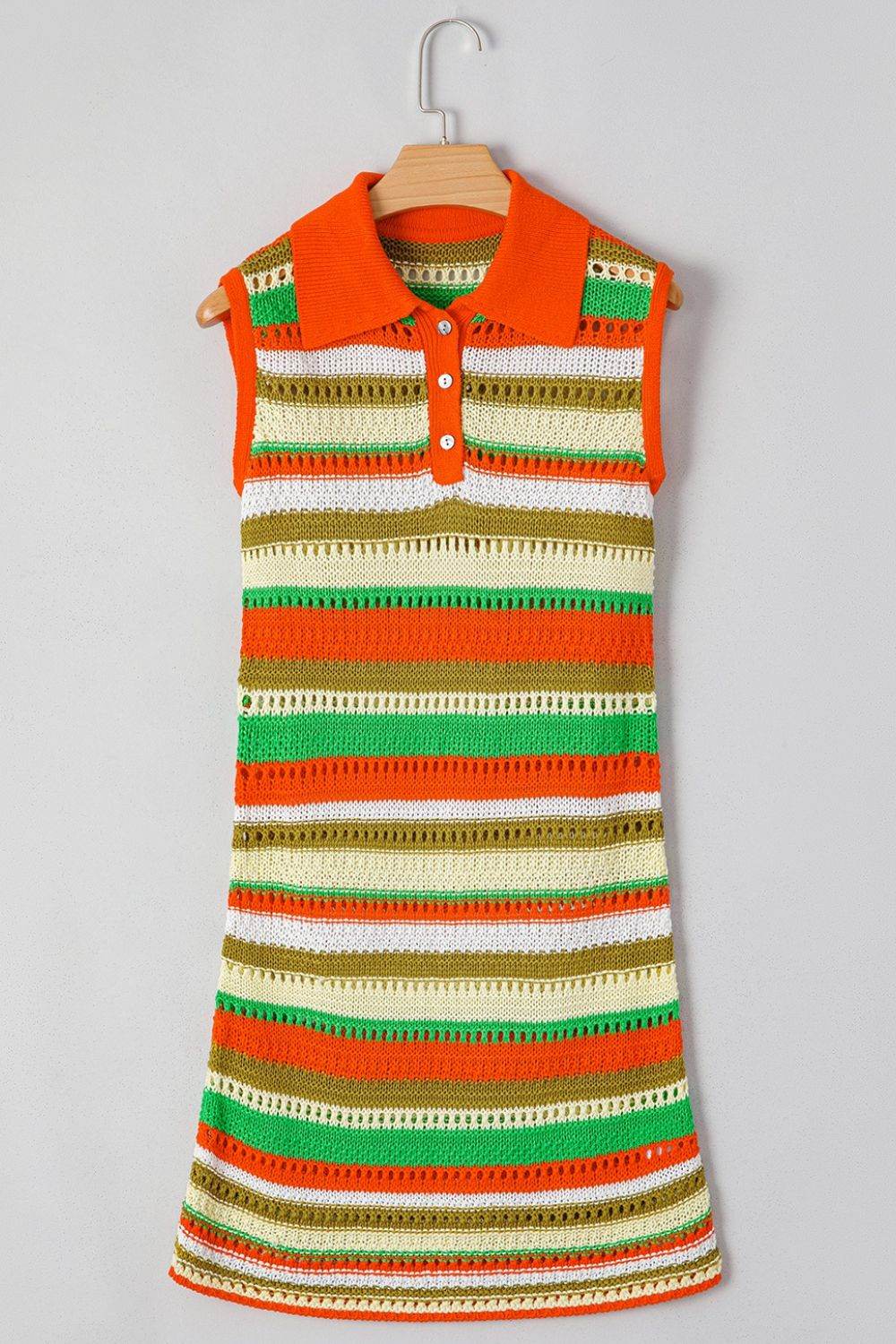 Openwork Stripe Sleeveless Sweater Dress - Selvanelle