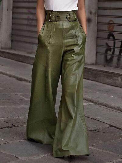 Half Elastic Waist Wide Leg Pants for Comfortable Style - Selvanelle