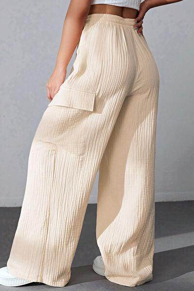 Drawstring Pocketed Wide Leg Pants for Comfortable Style - Selvanelle
