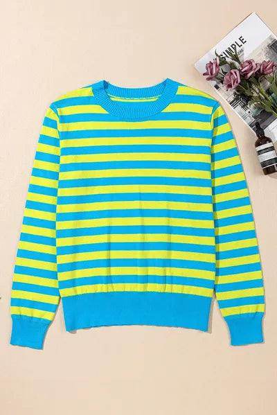 Striped Round Neck Long Sleeve Sweater for Women Fashion - Selvanelle