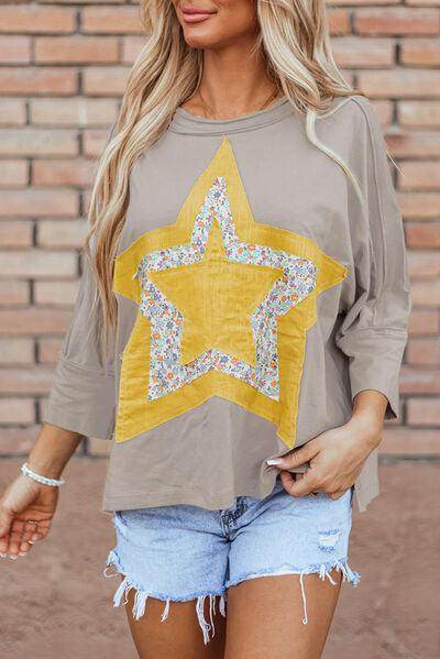 Star Applique Round Neck T-Shirt for Stylish Casual Wear - Selvanelle