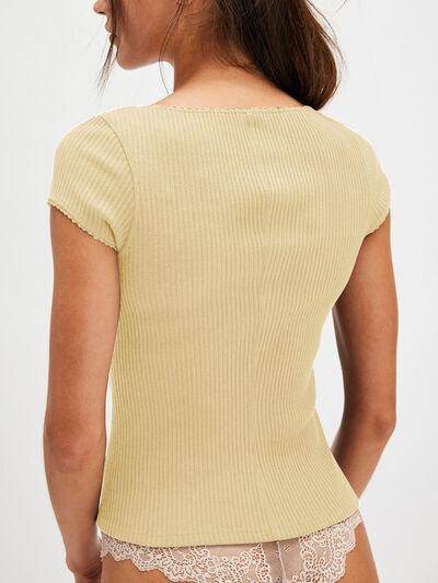 Lovelet Round Neck Button Up Short Sleeve Top for Women - Selvanelle