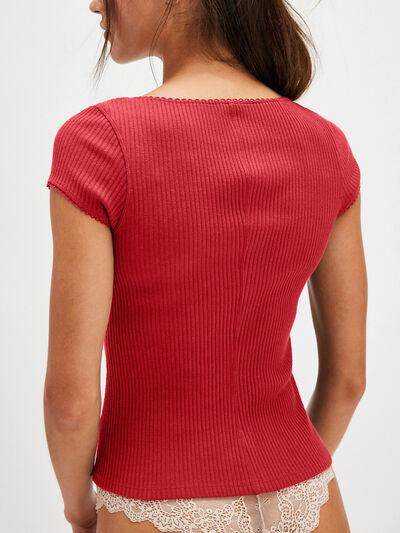 Lovelet Round Neck Button Up Short Sleeve Top for Women - Selvanelle