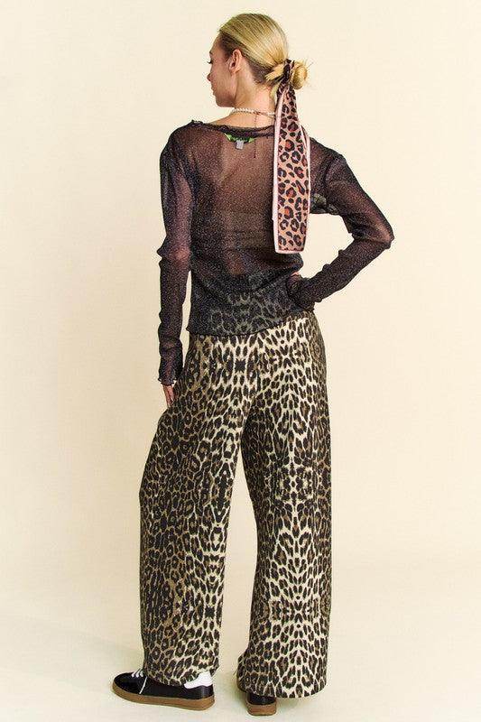 Davi & Dani Glitter Mesh Lettuce Hem Long Sleeve Top for Women - Selvanelle