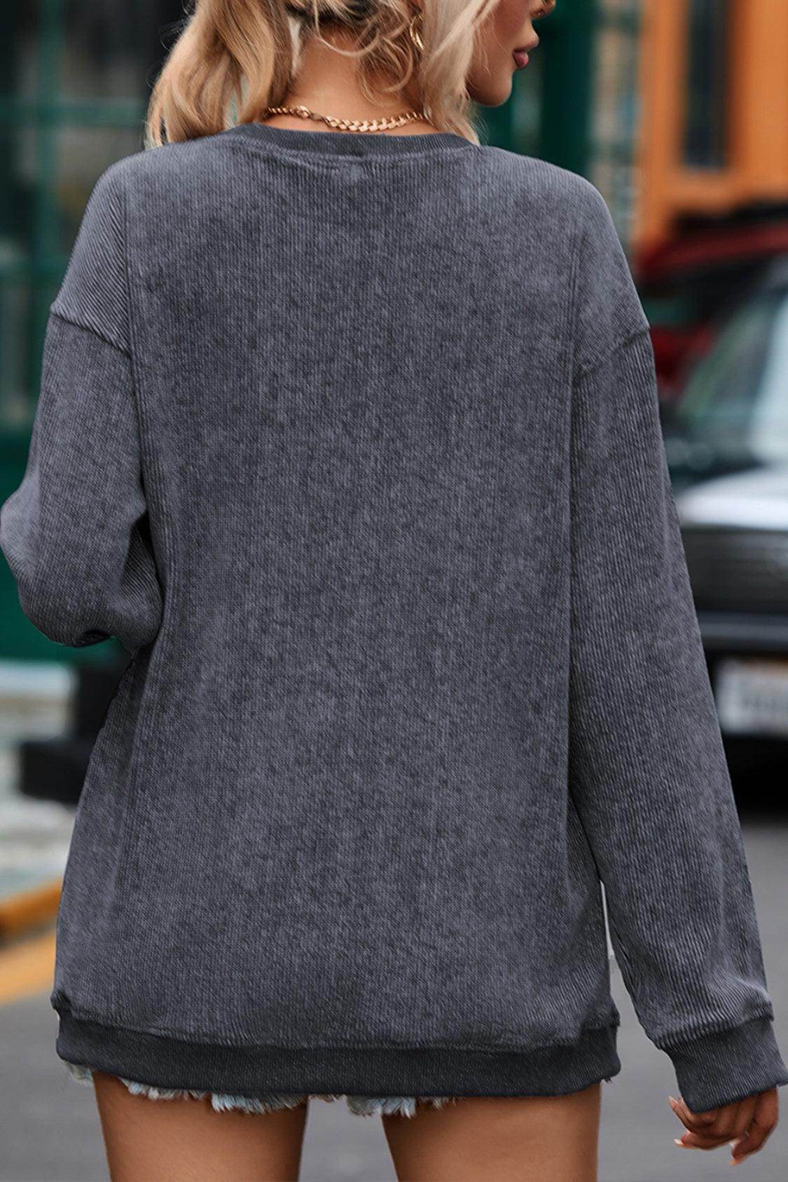Sequin Candy Cane Round Neck Sweatshirt for Women - Selvanelle