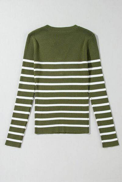 Striped Contrast Long Sleeve Knit Top for Women Fashion - Selvanelle