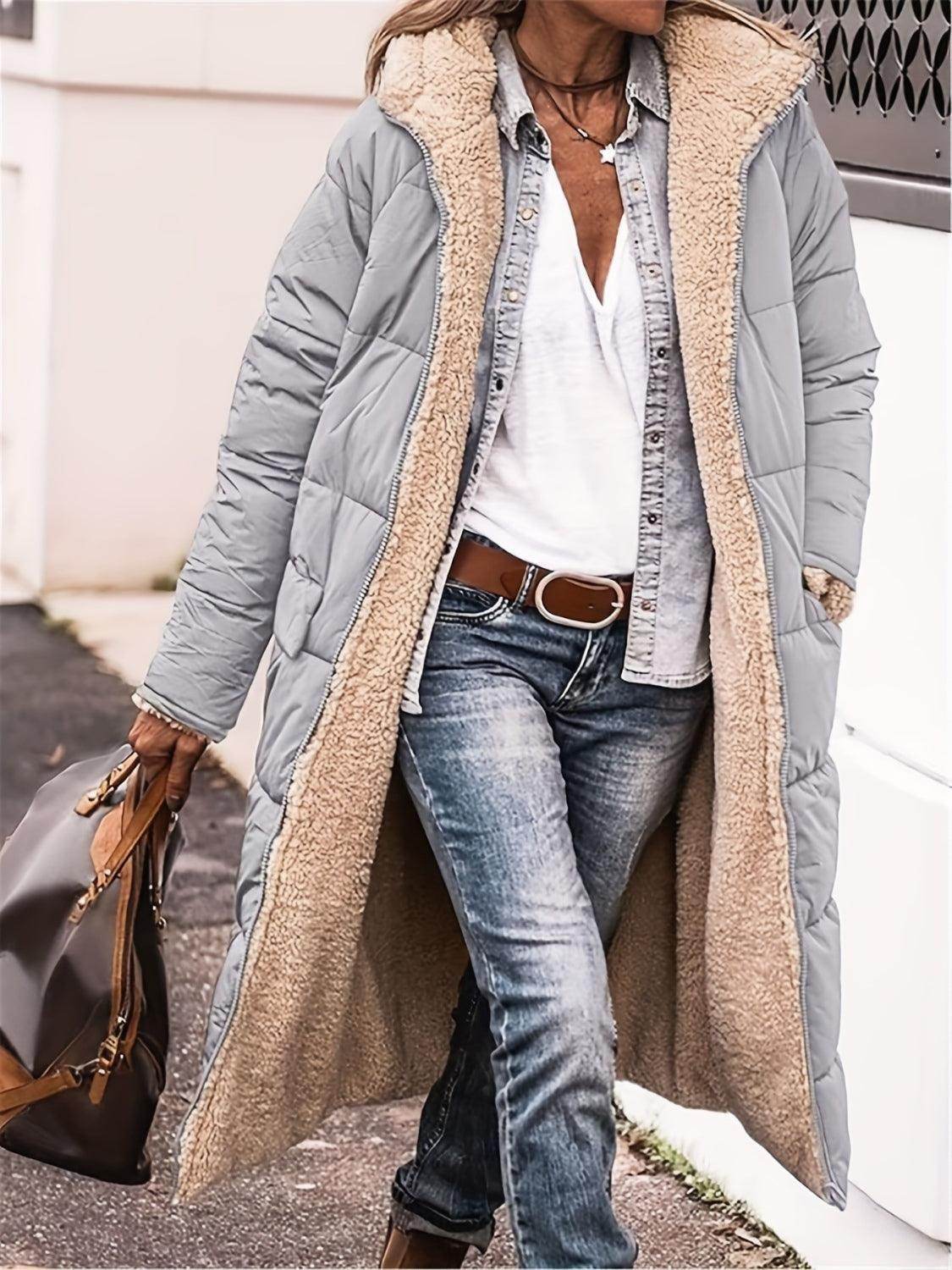 Full Size Zip Up Sherpa Hooded Coat for Women and Plus Size - Selvanelle