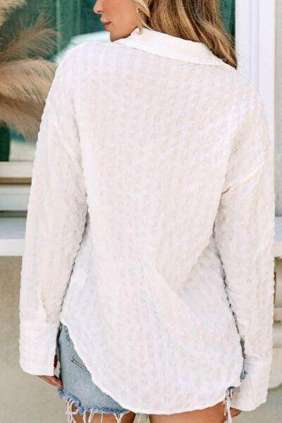 Texture Collared Neck Long Sleeve Shirt for Women - Selvanelle